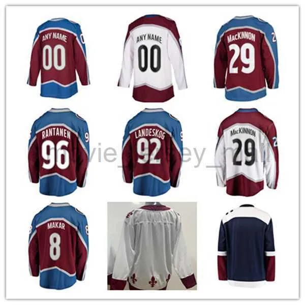 Maglie da hockey personalizzate Nathan MacKinnon 29 Mikko Rantanen 96 Gabriel Landeskog 92 Cale Makar 8 Jesrey Burgundy White Navy Color con 2022 Coppa