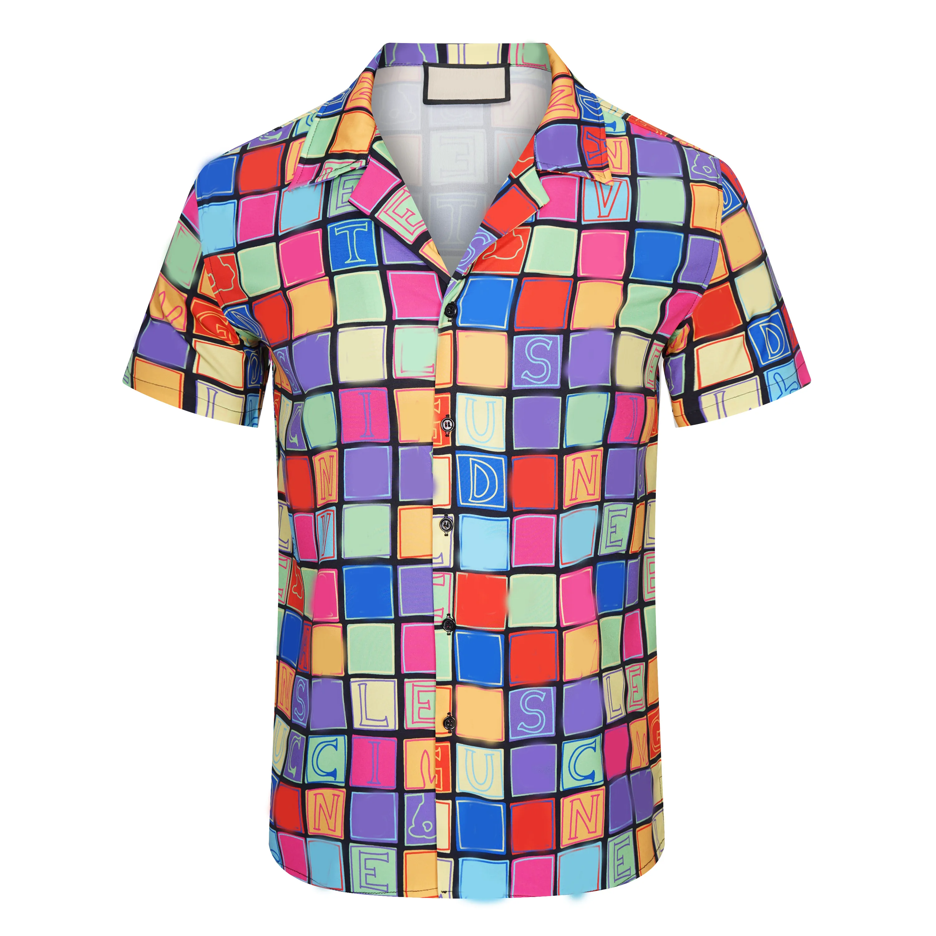 2023 Högkvalitativ designblusskjortor Herrkamisor Fashion Geometric Letter Print Casual Shirts Män Kort ärm Stäng av krage Business Dress Shirt M-3XL