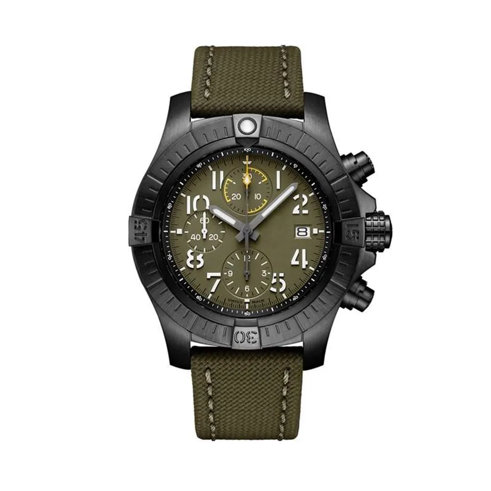 2021 Full Black Case Green Dial Canvas Leather New Super 1884 Orologi da uomo Cronografo al quarzo Acciaio inossidabile Sapphire Crystal277h