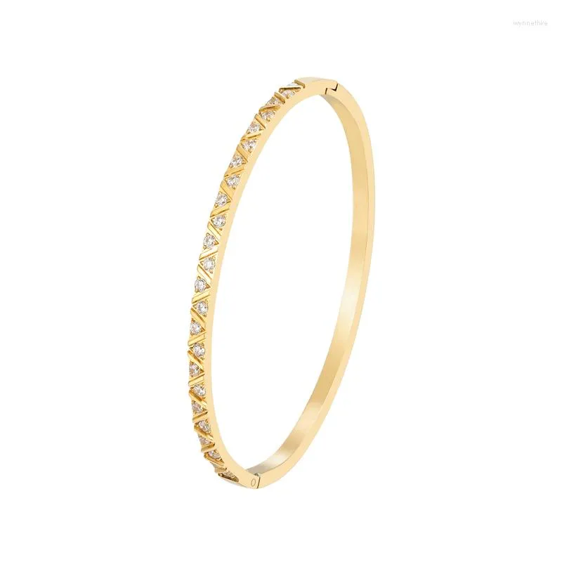 Bracciale diametro 5,9 cm in acciaio inossidabile con isolamento a striscia intarsiato zircone largo 4 mm bracciale color oro gioielli per regalo da donna