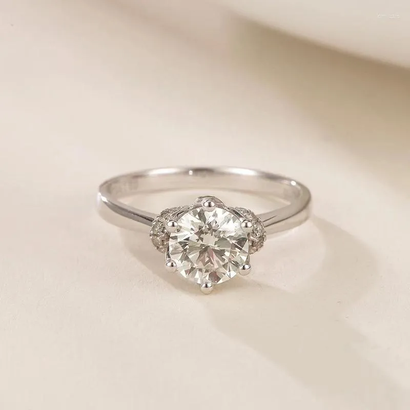 Кластерные кольца Moissanite Ring Женщина S925 Серебряное Серебряное Серебряное Классик Шестиваль