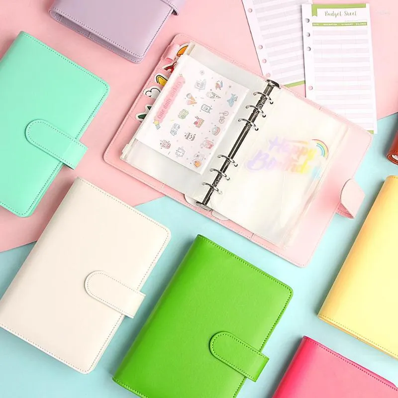 Macaron Color Leather Spiral Notebook Budget Sheets Expense Tracker Fit Envelopes Cash Binder Zipper Bags Stationery