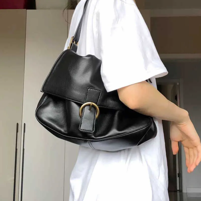 Sacs à bandoulière Vintage Haute Capacité Bolso Mujer Mode Noir Moraillon Femmes Sac Casual Bandoulière Style Coréen Sac a Main Femme 230309