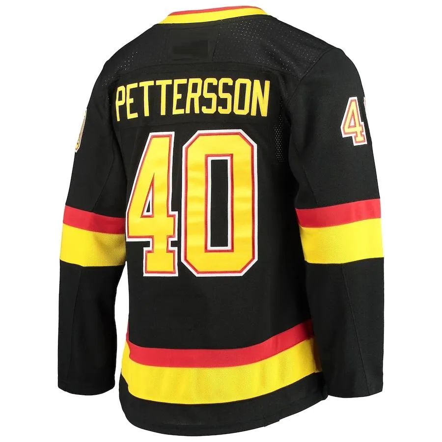 Mens 2022 Reverse Retro 2.0 Hockey Jerseys 53 Bo Horvat C 6 Brock Boeser 40 Elias Pettersson 43 Quinn Hughes 35 Thatcher Demko Stitched Blue 50th Black Gold Shirts