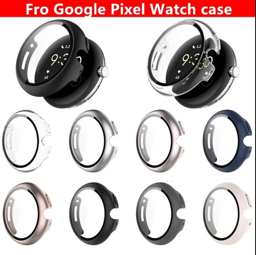 Smart Watch Cases Housse pour Google Pixel Watch 2022 360 couverture complète boîtier en plastique acrylique dur avec protecteur d'écran en verre trempé