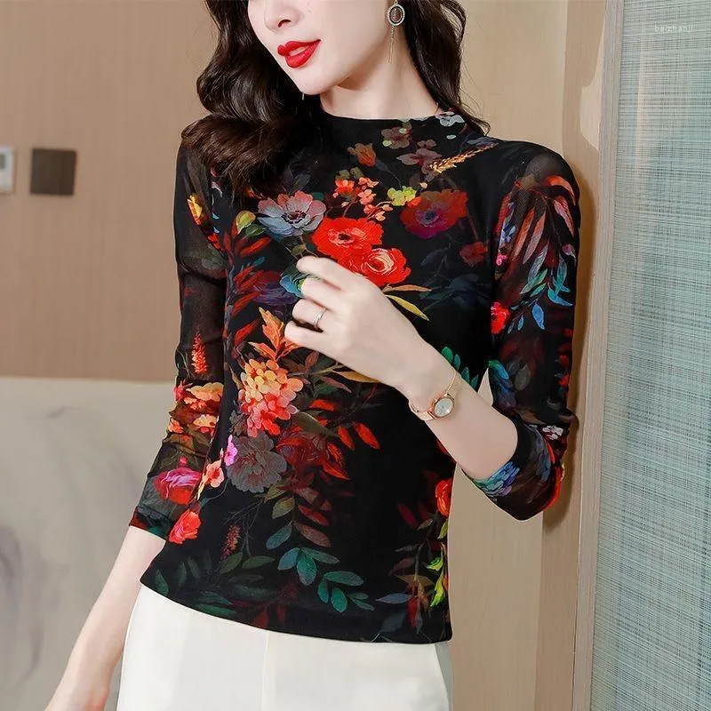 Blouses feminina Mulher Spring Autumn Style Camisetas Lady Casual Manga Longa Stand Colle