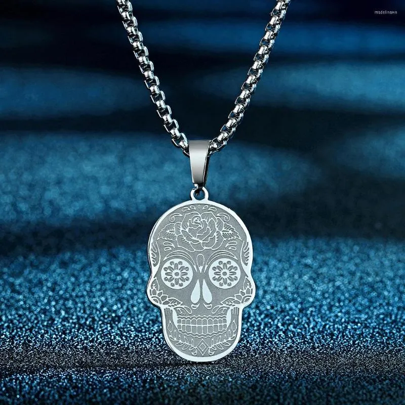 Pendant Necklaces QIAMNI Punk Stainless Steel Flower Skull Necklace Gifts Hip Hop Rock Personality Gothic Men's Choker Halloween Jewelry