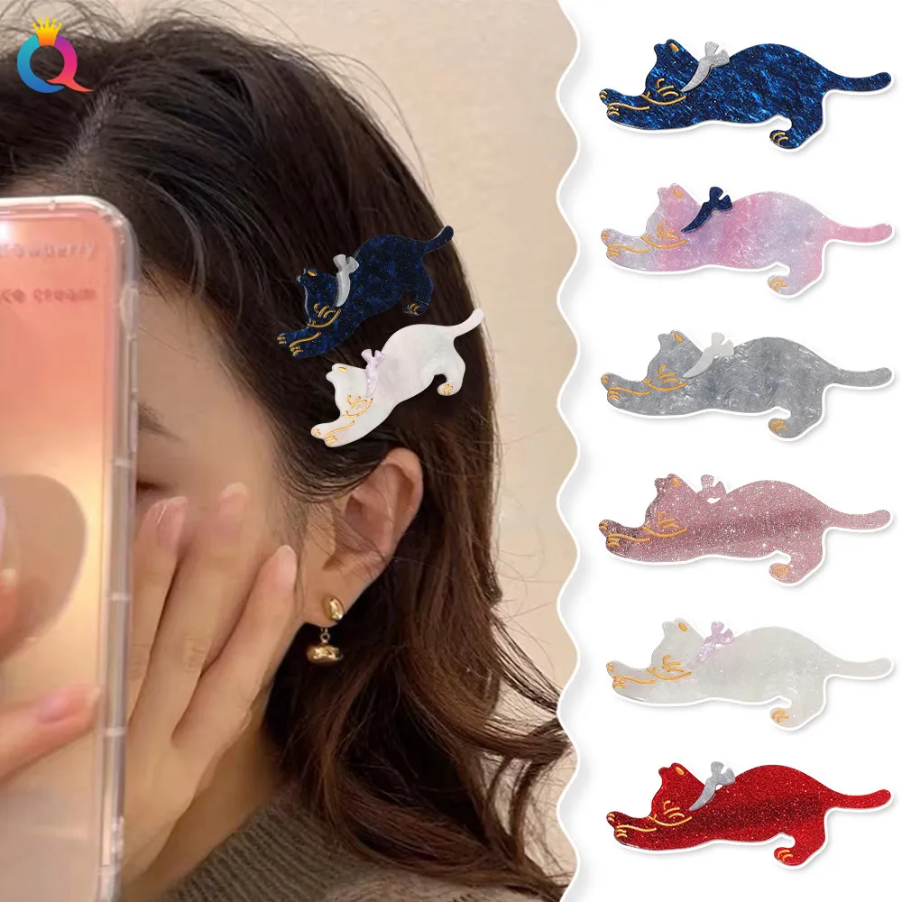 Nieuw Korea Lazy Cat Azijnzuur Lint Cute Hair Clip Cat Clip Haaraccessoires Fashion Back Head Shark Clip Hoofdtooi 1856