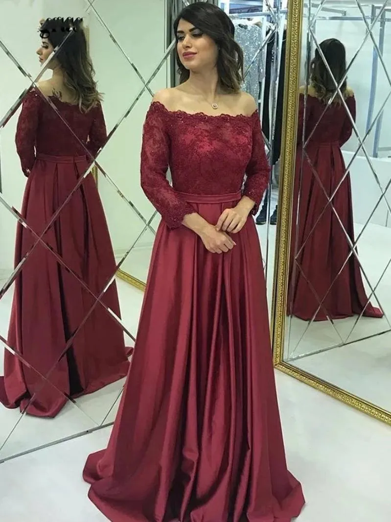 Vestidos de noite da Borgonha Sexy Off para Mãe para Mãe Partido Longa Prom Vestidos de Evening Robe Soiree femme