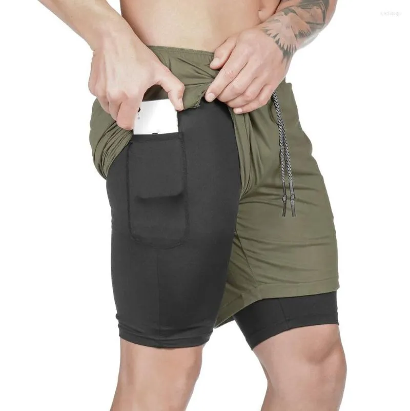 Fitnessstudio-Bekleidung Herren-Körpertraining 2-in-1-Shorts Workout Laufen 7" kurz mit Handtuchschlaufe D40t