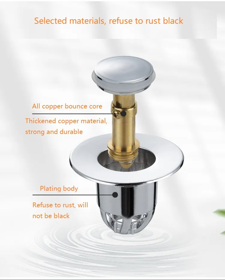 Basin Spring Core Drains Copper Core Washcasin Drainer Wash Basin Water Plug Filter Press Type All Copper Drainer Fitings GRATIS UTSKRIFT av DHL