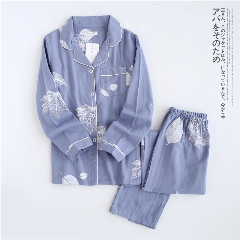 Women's Sleepwear Fresh pajamas sets women 100% gauze cotton Japanese simple maple leaves long sleeve casual sleepwear women pyjamas 230309