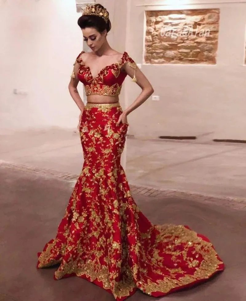 Two Pieces Arabic Evening Dresses With Detachable Train Lace Applique Indian  Mermaid Prom Dress Robe De Soirée De Mariage - Evening Dresses - AliExpress