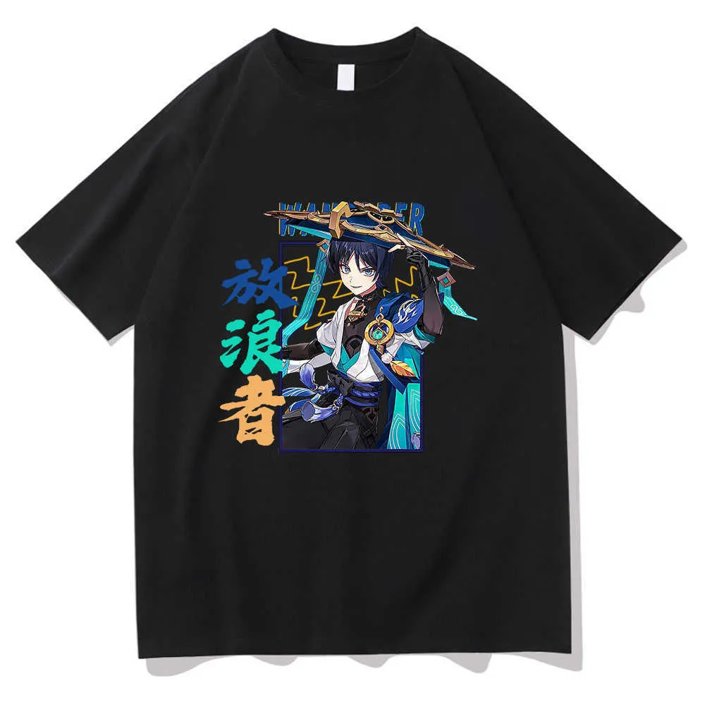 Мужские футболки Genshin Impact Wanderer футболка мужчина Harajuku Graphic Kawaii Tshirt Unisex Anime Эстетическая винтажная уличная одежда хлопковые футболки G230309