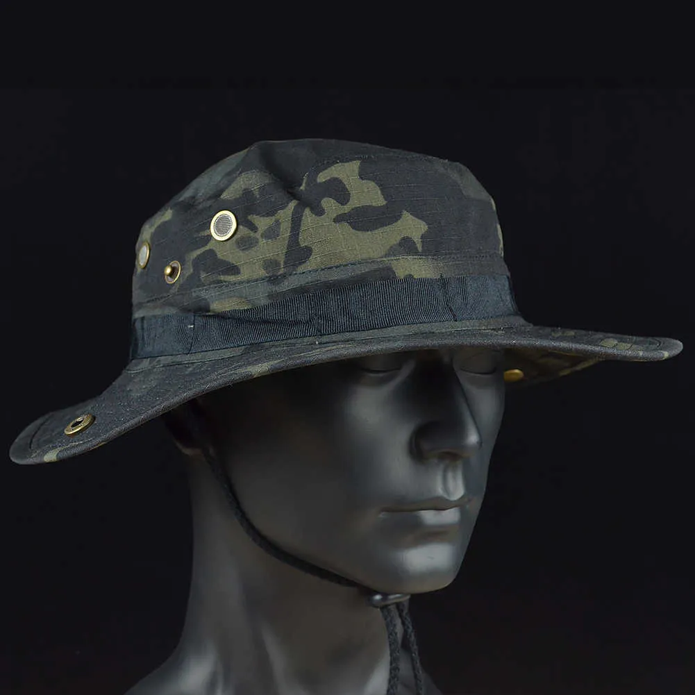 Cappelli a tesa larga Mege Tactical Camouflage Bonnie Hat US Army Military Caccia all'aperto Escursionismo Panama Summer Sun Bucket Cap Airsoft Paintball Gear R230308