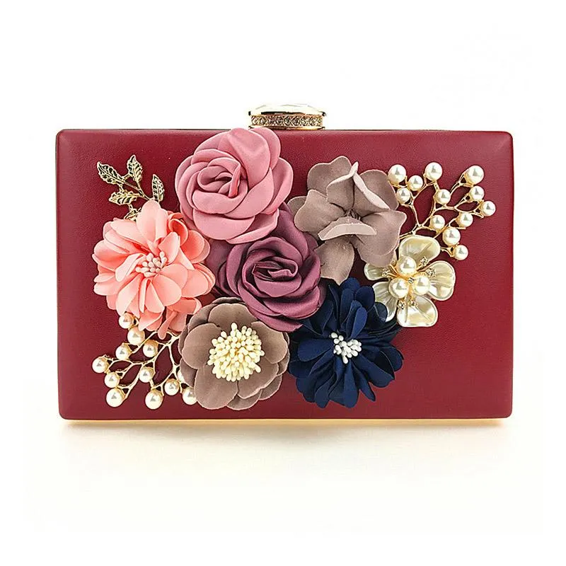 Flower Clutch Bag Handmade Wedding Bridal Clutch Purse Handbags Women Bags Designer PU Leather Shoulder Bag