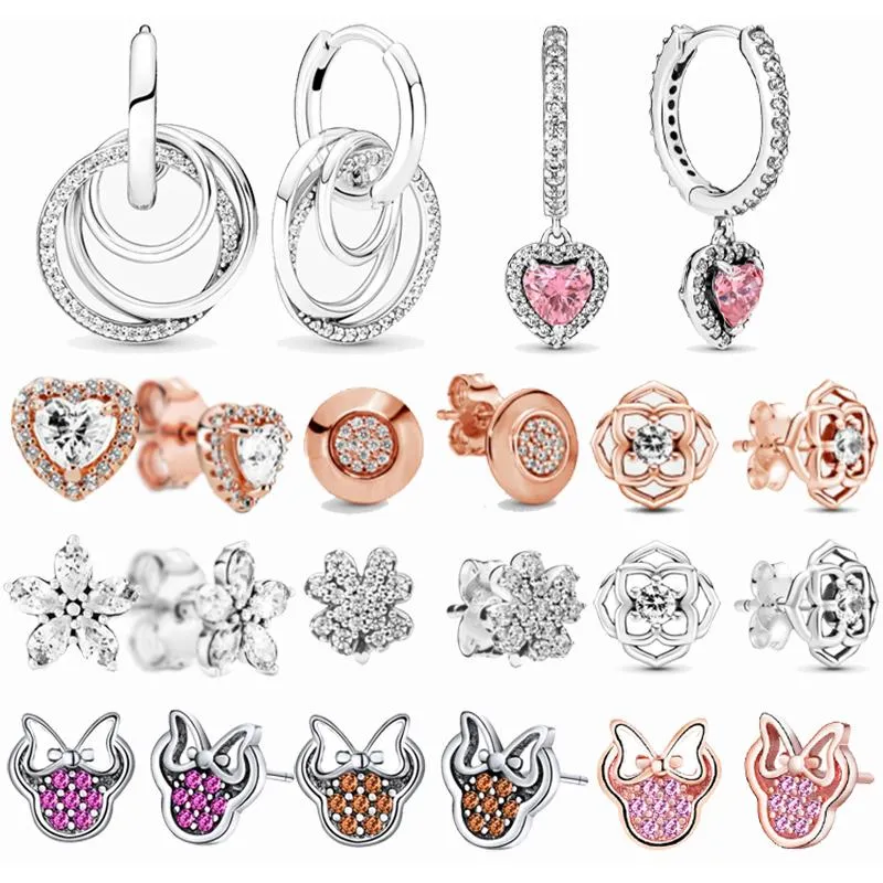 Stud Earrings 2023 Fashion 925 Sterling Silver Shinny Sapphire Crystal Women Birthday Jewelry Gift