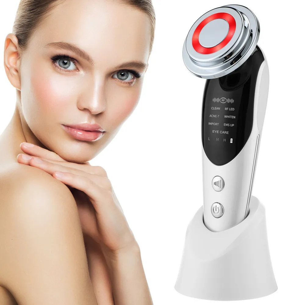 Ansiktsvårdsenheter 7 i 1 Face Lift Device RF Microcurrent Skin Rejuvenation Led Massager Light Therapy Anti Aging Wrinkle Beauty Apparatus 230308