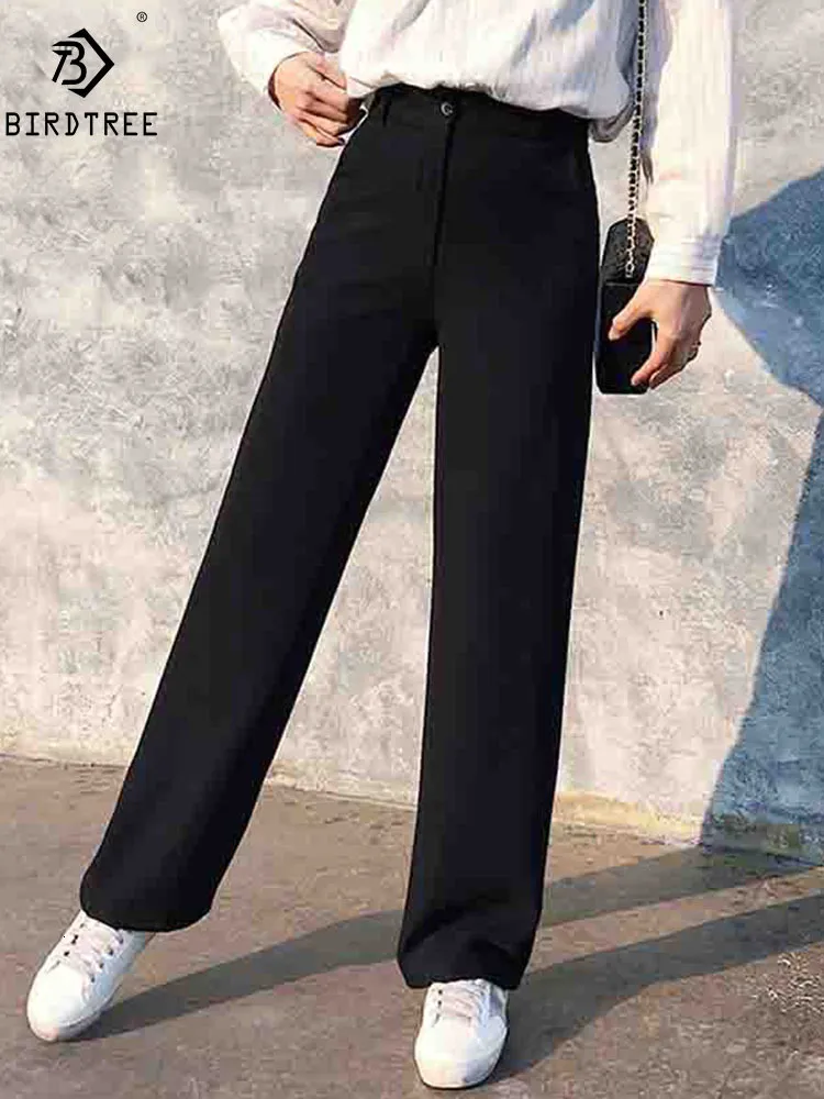 Women's Pants Capris Spring Office Lady Elegant Casual Fashion High Waist Wide Leg Black Pants Full Length Pant Woman s B83813F 230309