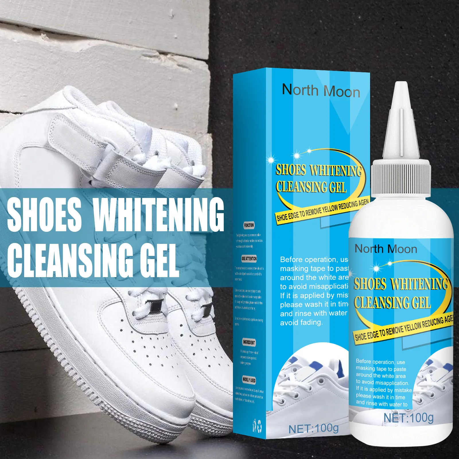 Gel nettoyant blanchissant pour chaussures blanches, brosse à