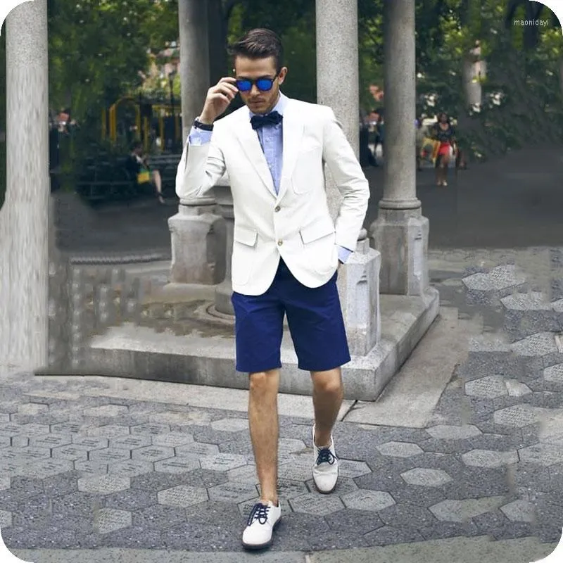 Herrenanzüge Sommer Elfenbein Männer kurze Hosen Hochzeit Casual Bräutigam Smoking Mann Blazer Prom Slim Fit 2 Stück Ternos Masculino