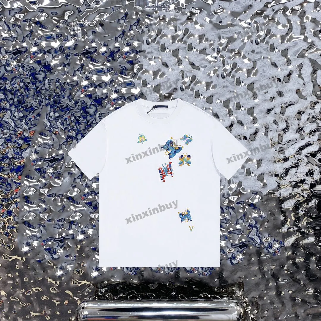 Xinxinbuy Hommes Designer Tee T-shirt 23SS Coloré Broderie Papillon Manches Courtes Coton Femmes Noir Blanc Gris Vert S-2XL