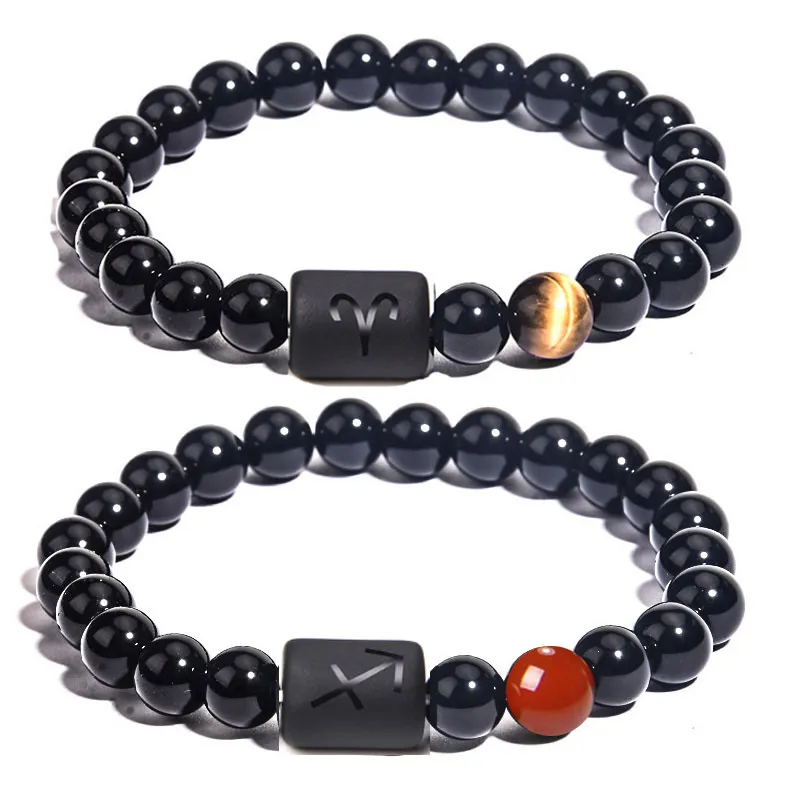 12 Sternzeichen Perlen Stränge Armbänder Für Männer Naturstein Perlen Kette Wrap Armreif Frauen Mode Geburtstag Party Schmuck Geschenk