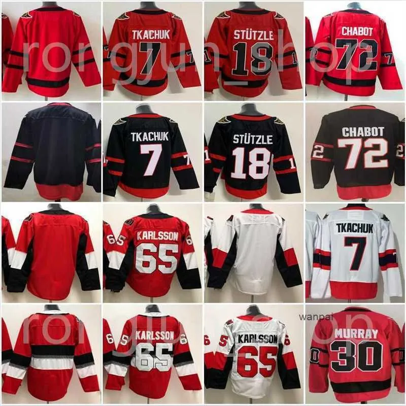 CUSTOM Ottawa Ice Hockey 18 Tim Stutzle Jersey Stuetzle 7 Brady Tkachuk 30 Matt Murray 72 Thomas Chabot 28 Connor Brown Rouge Blanc Sénateur St