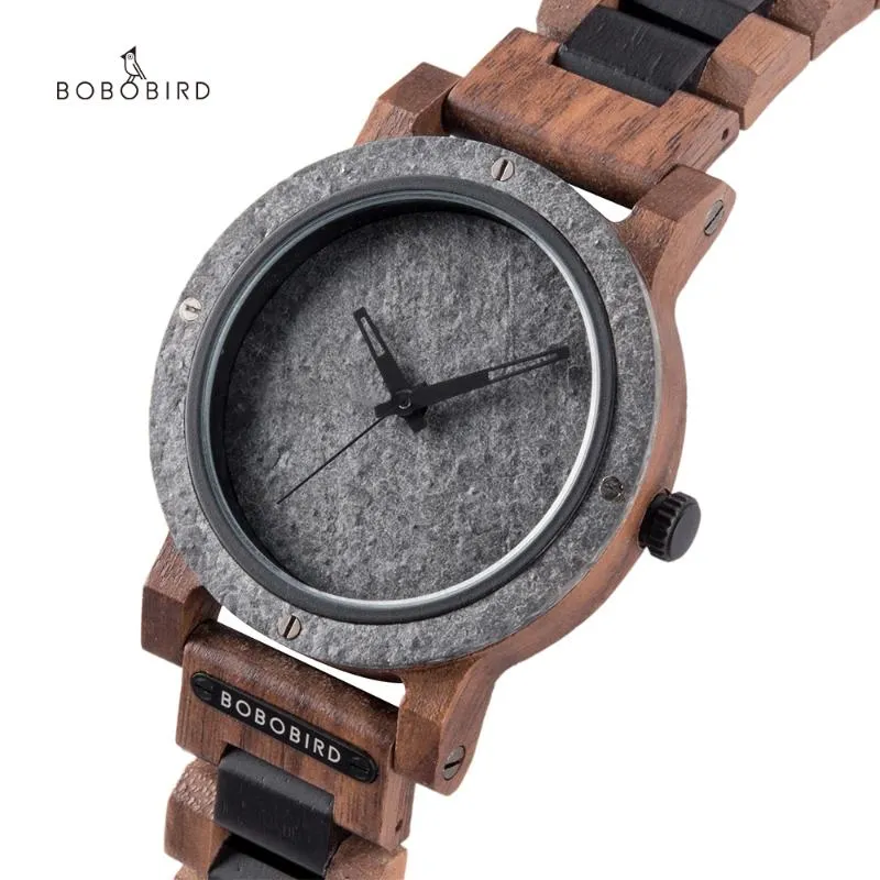 Polshorloges Bobobird Hoge kwaliteit Rock Watches Natural Stone Watch Men HOUTEN RAND Top Japanse kwartsbeweging Handgemaakte polshorloge voor MA