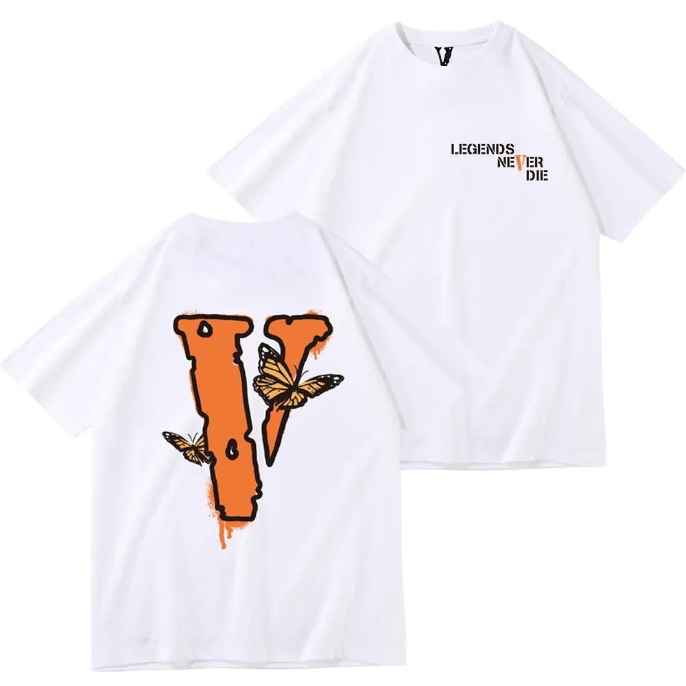 Tecido de algodão VLONE Grande V Meia Manga T-shirt Street High Street Moda Marca Solto T-shirt de Manga Curta Masculino e Feminino Mesma Moda de Verão Versátil Camisa de Baixo