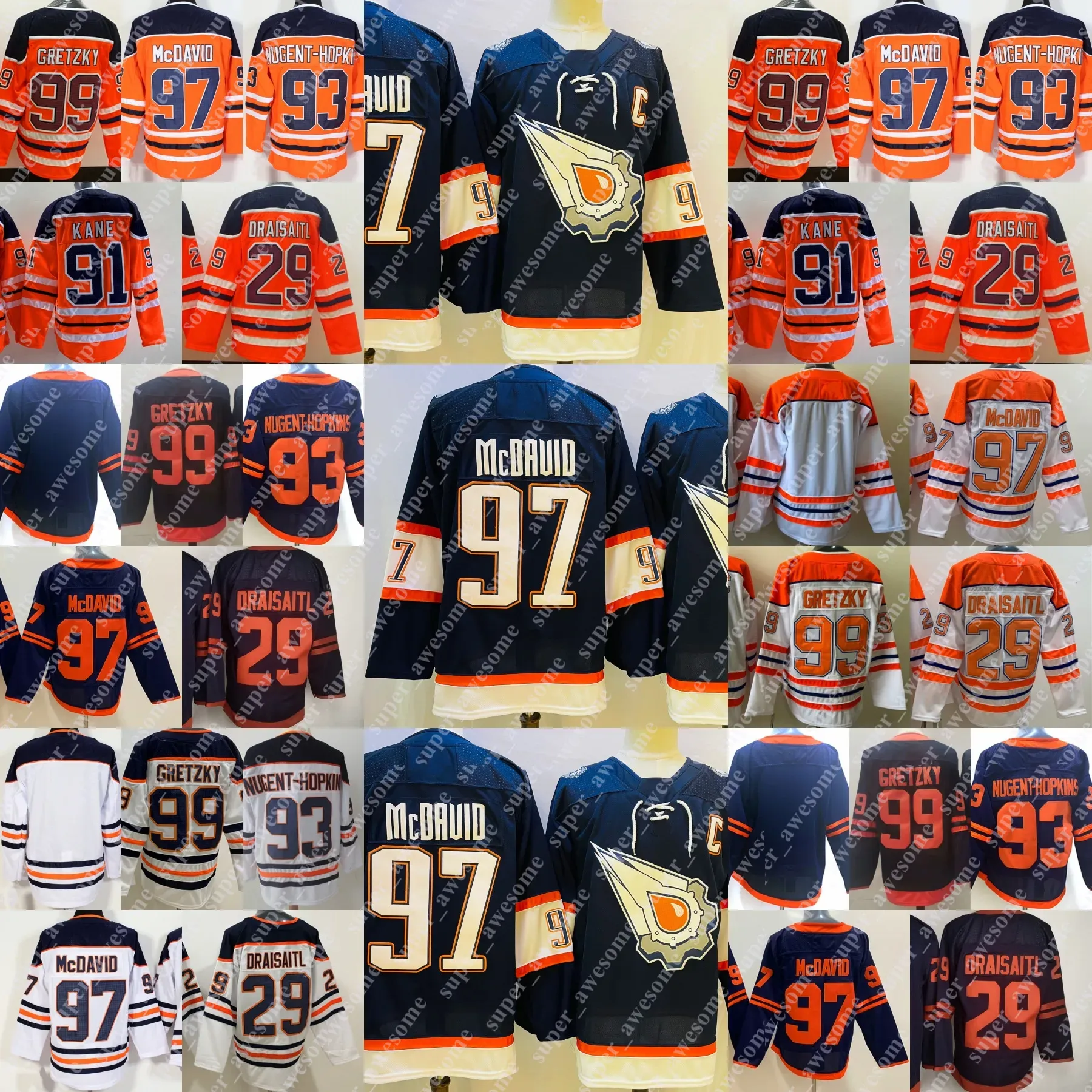 Anpassad 97 Connor McDavid Jersey 99 Wayne Gretzky 29 Leon Draisaitl 93 Ryan Nugent-Hopkins 91 Evander Kane 36 Jack Campbell Hockey Jerseys eller