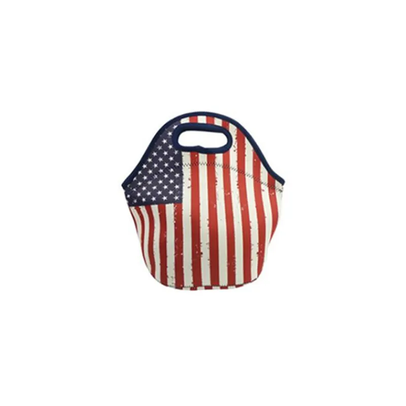 American Flag Neoprene Lunch Bag Leopard Print Outdoor Student Insulation Portable Lunch Storage Bags Waterproof