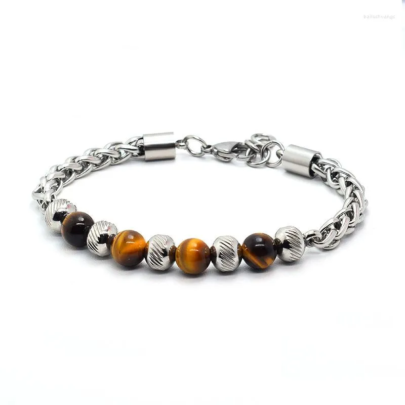 Strand högkvalitativ personlig rostfritt stålkedja Green Pine Tiger's Eye Charm Armband för män och kvinnor mode