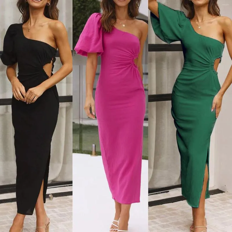 Casual Dresses Sexig One Shoulder Party Gästklänningar Kvinnor Hög midja slitsar brudtärna bröllop wrap maxi klänning elegant kvinnlig mantel jul