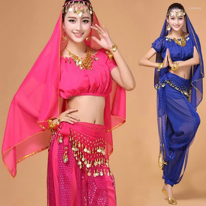 Usure de scène 4pcs / set Femmes Belly Dancing Bollywood Oriental Dance Suit pour set Performance Bellydance Costumes Adult