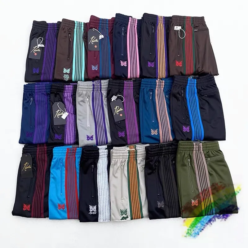 Pantalons pour hommes AWGE Aiguilles Pantalons de survêtement Hommes Femmes 1 1 Pantalon à rayures papillon brodé de qualité supérieure 230309