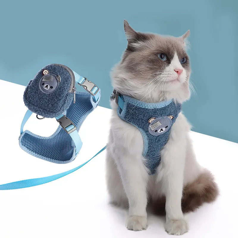 DHgate Plush Bear Cat Harness with Backpack for Small Dogs Adjustable Kitten Collar Lead Pet Supplies