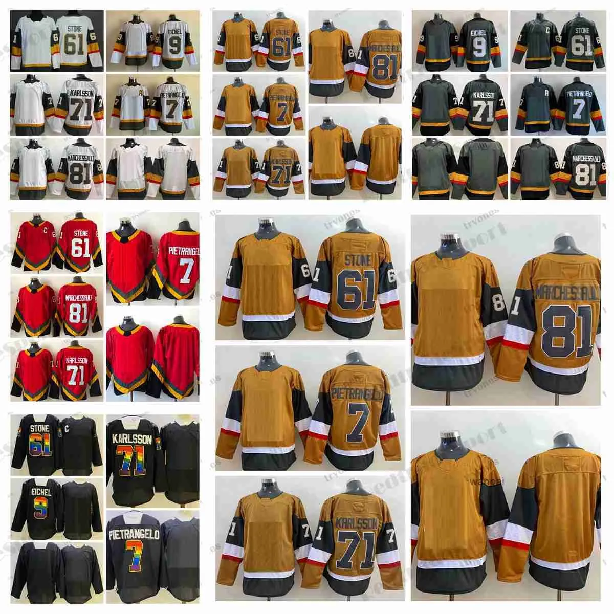 Custom 2021 리버스 레트로 레드 하키 유니폼 61 마크 스톤 7 Alex Pietrangelo 71 William Karlsson 81 Jonathan Marchessault 9 Jack Eichel Jer