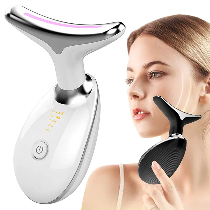 Face Care Devices Neck Face Beauty Device 3 Color LED Pon Therapy Skin Tighten Reduce Double Chin Anti Wrinkle Neck Lift Skin Care Tools 230308