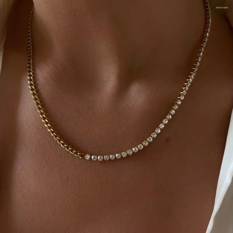 Kettingen 18K Gold vergulde zirkoon Cubaanse ketting ketting voor vrouwen roestvrijstalen sieradenkraag de Moda Mujer Rebajas y Envio gratis geschenk