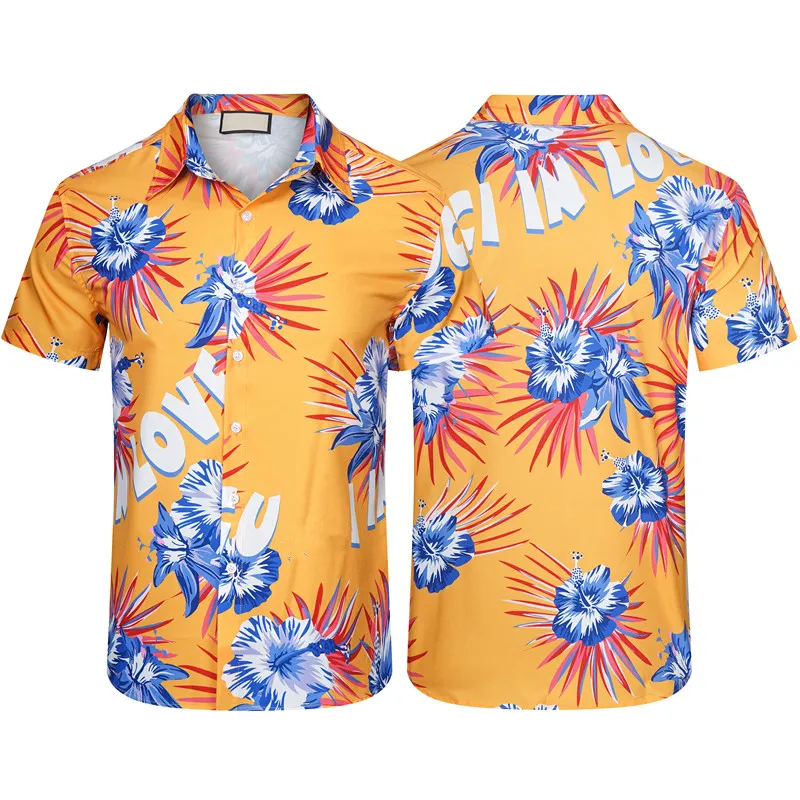 23 Herren-Hawaiihemd mit kurzen Ärmeln, modischer Blumendruck, Knopfleiste, Bowling-Freizeithemden, Herren-Sommerhemd 688