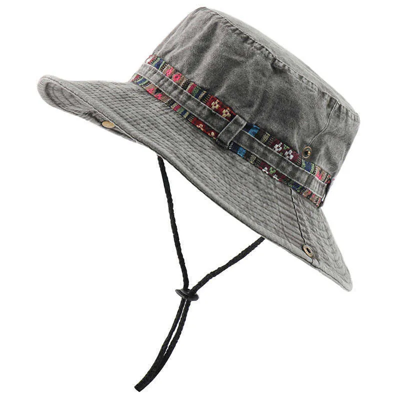 Breda randen hattar 100 bomull med hakband boonie mössa för kvinnor män uv skydd fiske vandring hink hatt breda grim hattar Panama strandkapital r230308