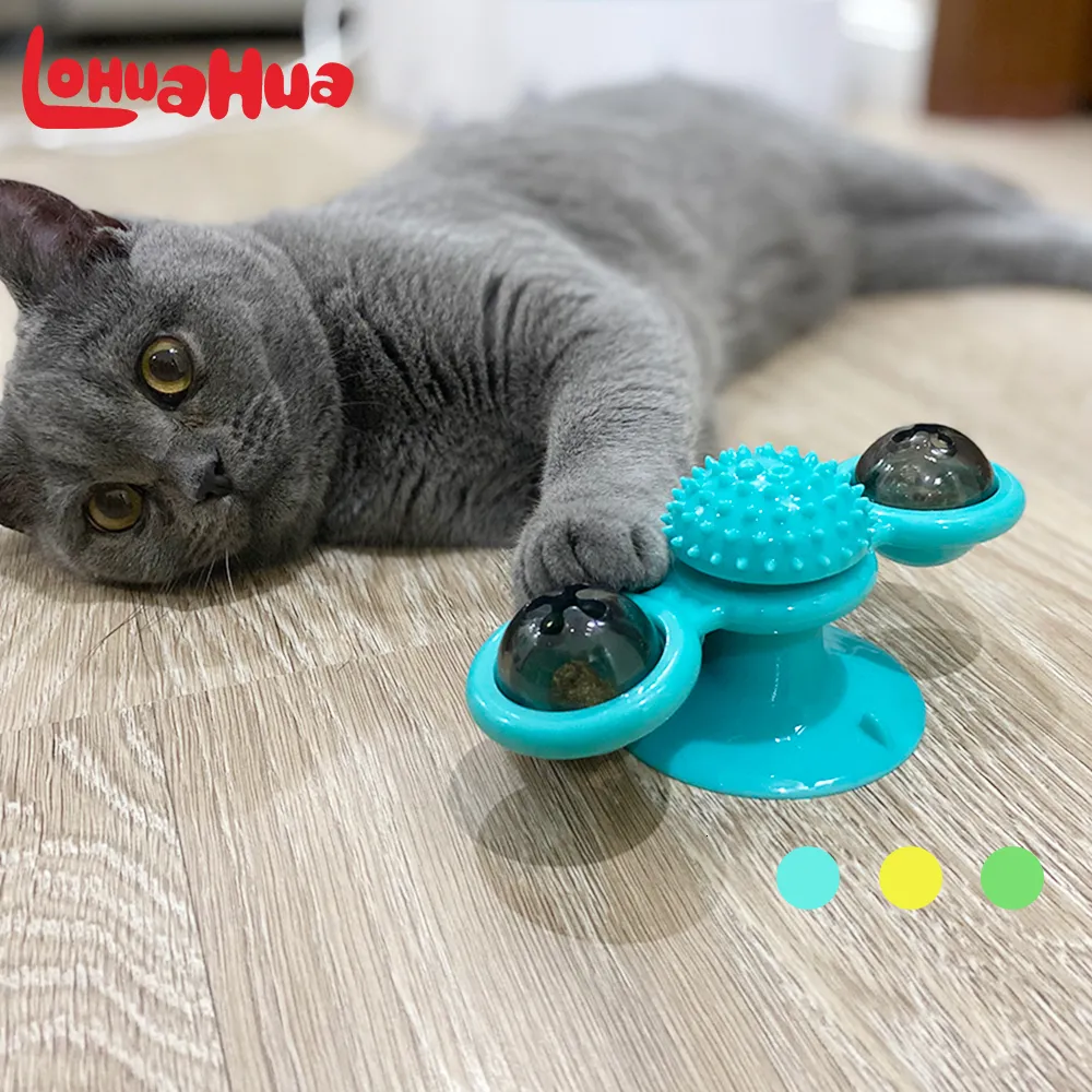 Cat Toys Windmill speelgoed Grappig massage Roteerbaar met NIP LED BALL TANTEN REINIGING PET -producten voor druppel 230309