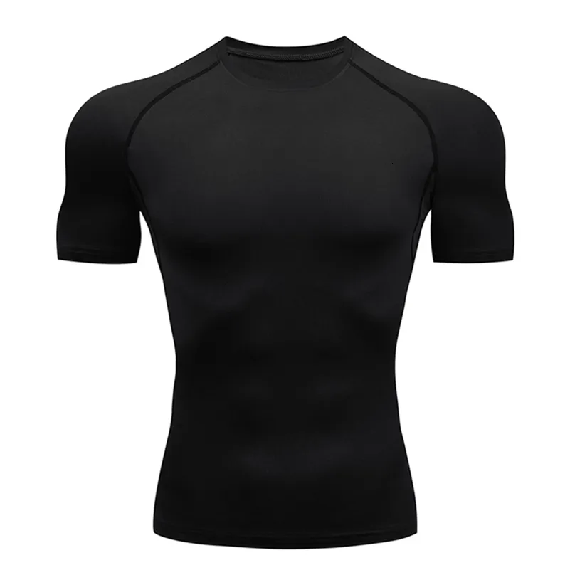 T-shirt de compressão de secagem rápida para homens, corrida, esporte, skinny, curto, masculino, academia, treino, musculação, preto, tops, roupas 220408