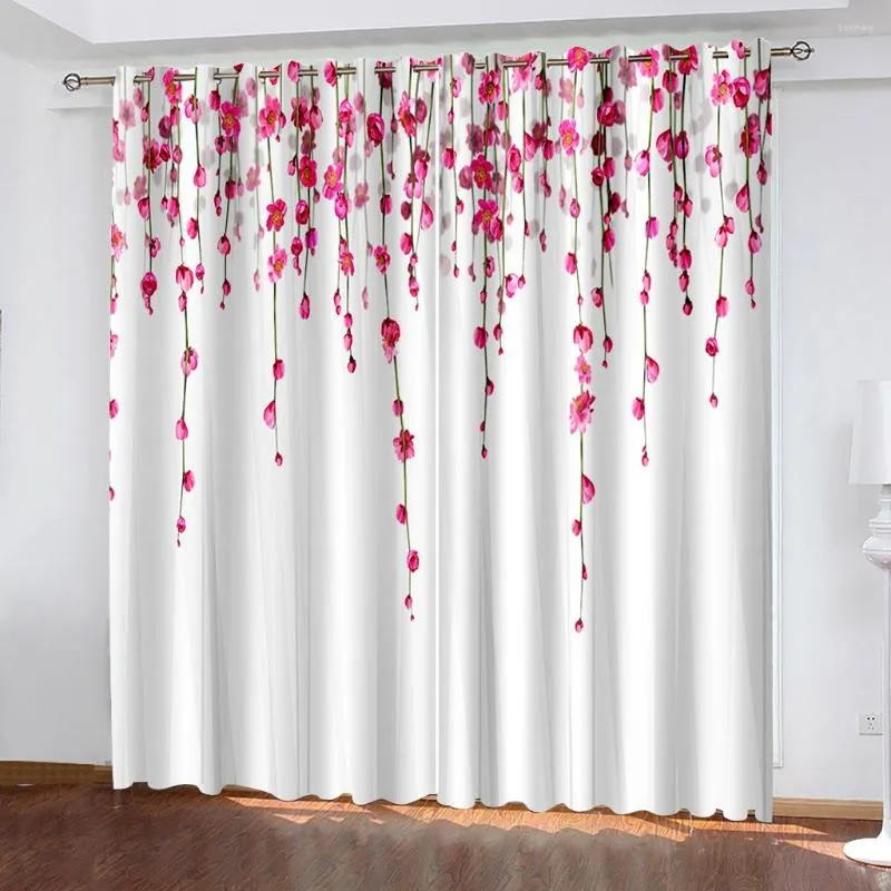 Gardin anpassade rosa blommor gardiner 3D -fönster för vardagsrum sovrummet