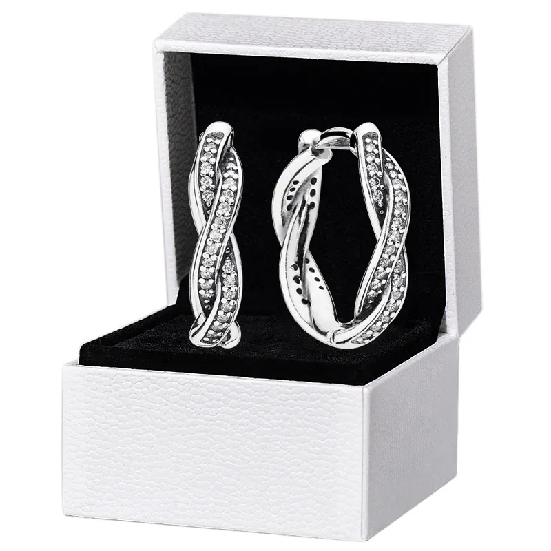 Funkelnde Twist Of Fate-Creolen für Pandora, echtes Sterlingsilber, Hochzeit, Party-Schmuck für Frauen, Freundin, Geschenk, CZ-Diamant-Ohrring mit Original-Box-Set