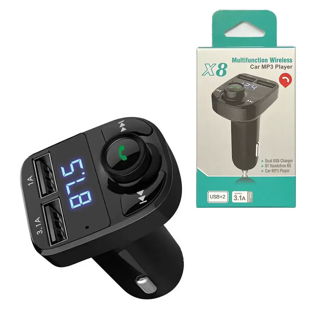 X8 FM Transmissor Aux Modulador Bluetooth HandsFree Car Kit de áudio MP3 Player com carregador USB de carga rápida de 3,1a