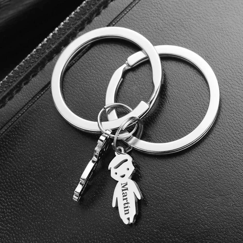 Key Rings Gepersonaliseerde baby Keychain Family Gifts Custom Name Date Jongens voor pasgeboren koppels Keyring roestvrijstalen sleutelhanger P031