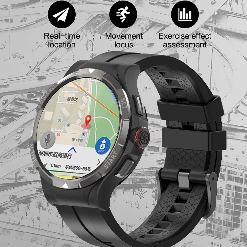 4G Smart Watch Android OS Internet App Download Games Video call rotate Camera SIM Call 128G ROM 1.43" Heart Rate 2MP Men Women