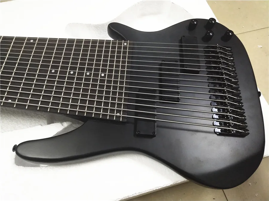 Custom Shop 15 String Black Matte Electric Bass Guitar 24 Frets